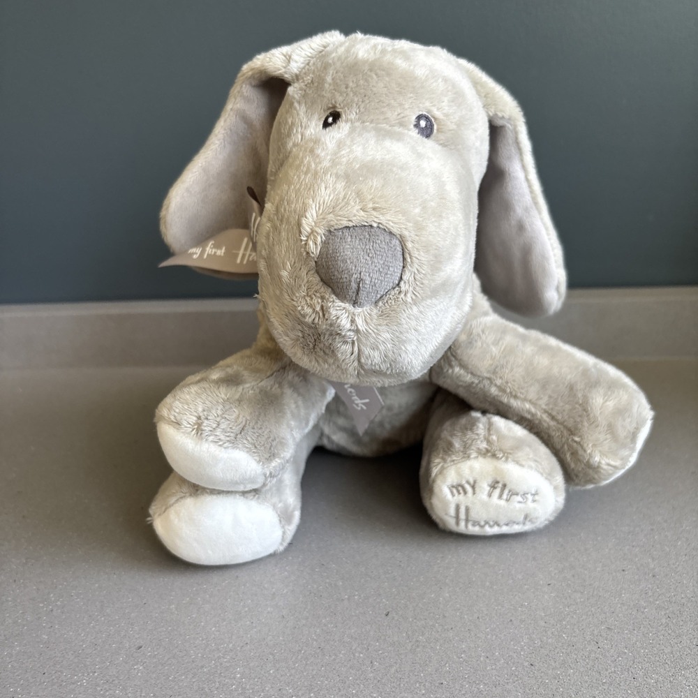 Harrods My First Puppy Soft Plush Stuffed Dog, 10" grey embroidered eyes